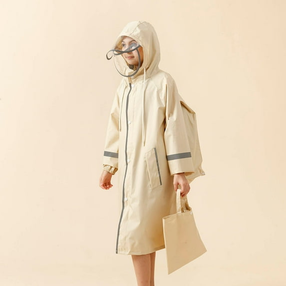 Lilgiuy Toddler Raincoat Boys Girls Rain Jacket Solid Color Hooded Poncho Waterproof Windproof Reusable Coat for Outdoor Sports 8-17Years (Beige)