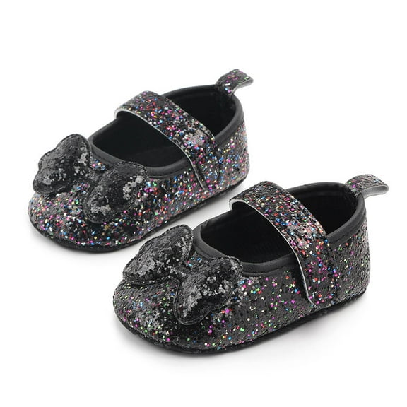 Lilgiuy Toddler Shoes Baby Girls Cute Bow Sequins Non-slip Soft Bottom Sandals Black,12-18 Months 2022 Fall Winter