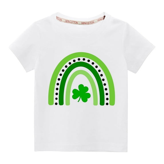 Lilgiuy Toddler St Patricks Day Shirts Boys Girls Lucky Green Shamrock Rainbow Graphic T-Shirt Casual Short Sleeve Tee Tops for Daily Wear (White)
