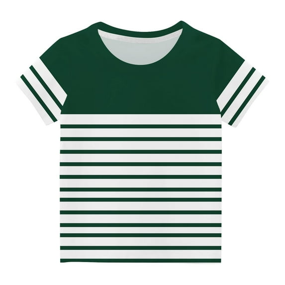Lilgiuy Toddler T Shirts Youth Short Sleeve Striped T-Shirt Block Color Crewneck Tees for Boys or Girls(Green,9-10 Years)