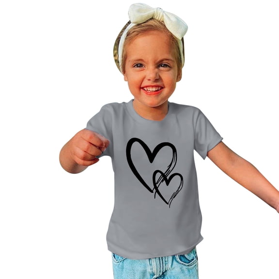 Lilgiuy Toddler Valentine's Day Shirts Boys Girls Summer Solid Color Love Heart Graphic T-Shirt Casual Short Sleeve Tee Tops for Daily Wear (Gray)