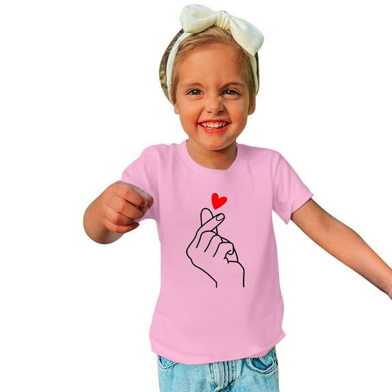 Lilgiuy Toddler Valentine's Day Shirts Boys Girls Summer Solid Color Love Language Graphic T-Shirt Casual Short Sleeve Tee Tops for First Day of School (Pink)