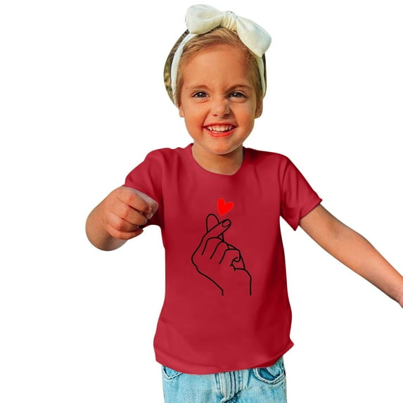 Lilgiuy Toddler Valentine's Day Shirts Boys Girls Summer Solid Color Love Language Graphic T-Shirt Casual Short Sleeve Tee Tops for Daily Wear (Red)
