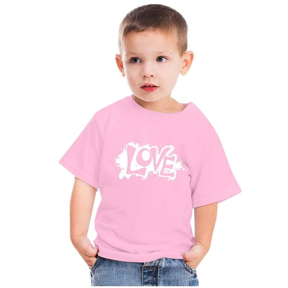 Lilgiuy Toddler Valentine's Day Shirts Boys Girls Trendy Letter Graphic T-Shirt Casual Short Sleeve Crewneck Comfortable Tee Tops for Home Leisure (Pink)
