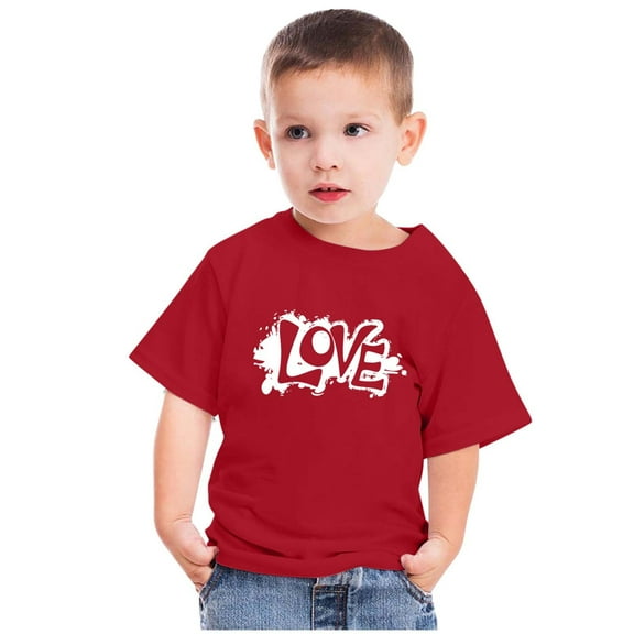 Lilgiuy Toddler Valentine's Day Shirts Boys Girls Trendy Letter Graphic T-Shirt Casual Short Sleeve Crewneck Comfortable Tee Tops Streetwear (Red)