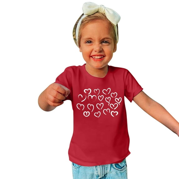 Lilgiuy Toddler Valentine's Day T-Shirts Solid Color Red Love Heart Graphic Top Tee Summer Short Sleeve Crewneck Boys Girls Clothes for Indoor and Outdoor Activities (Red)
