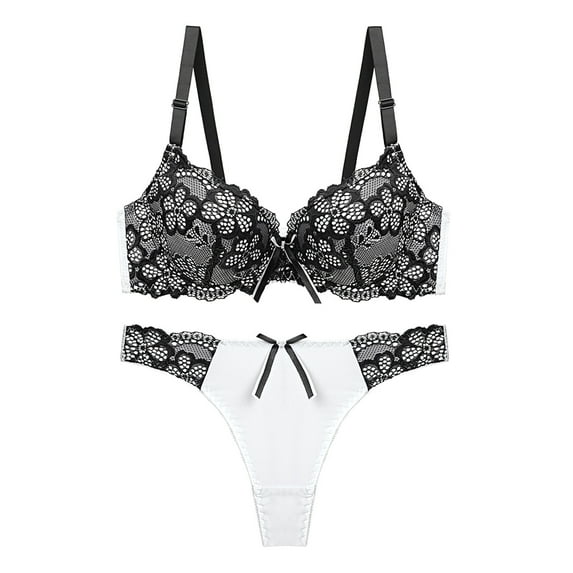 Lilgiuy Trendy Women Charming Lace Underwear Pajamas Embroidered Ladies Steel Rings Intimates Set for Date Nights