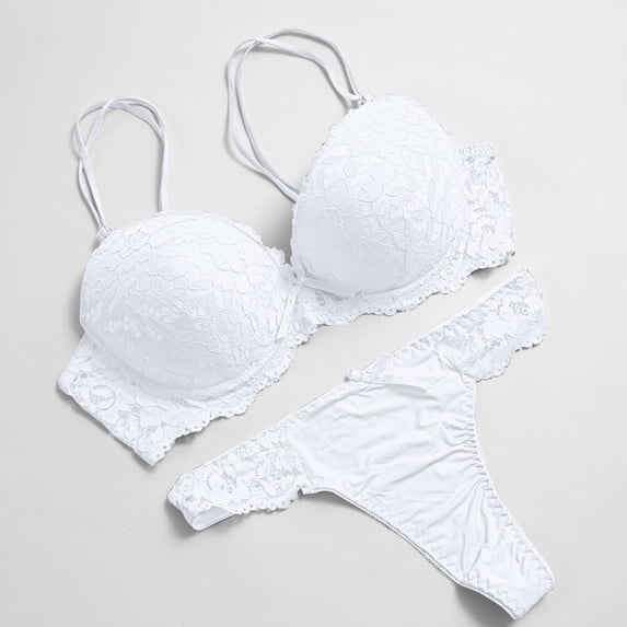 Lilgiuy Trendy Women Charming Lace Underwear Pajamas Embroidered Ladies Steel Rings Intimates Set for New Year Thanksgiving
