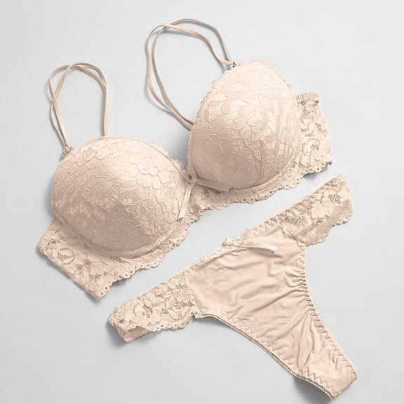 Lilgiuy Trendy Women Charming Lace Underwear Pajamas Embroidered Ladies Steel Rings Intimates Set for Wedding Anniversary