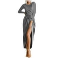 thumbnail image 1 of Lilgiuy Trendy Women Round Neck High Waist Bandage Solid Color Casual Split Dress for Recreation and Entertainment, 1 of 3