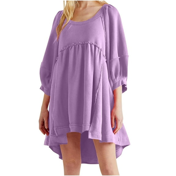 Lilgiuy Trendy Women's Casual Over Sized Sweatshirt Long Sleeve Dress Round-Neck Ladies Patchwork Mini Dresses for Daily Life