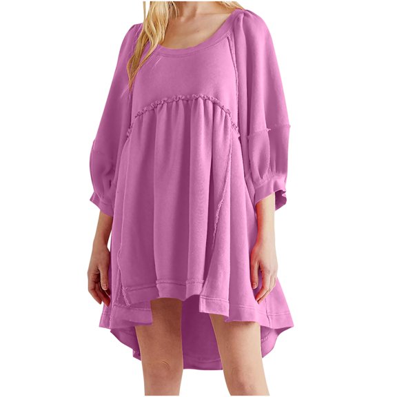 Lilgiuy Trendy Women's Casual Over Sized Sweatshirt Long Sleeve Dress Round-Neck Ladies Patchwork Mini Dresses for Work Office Business