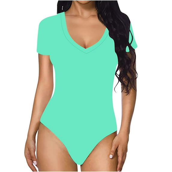 Lilgiuy Trendy Womens Causal Short Sleeve V-Neck Tight Fitting Jumpsuit for Everyday Wear