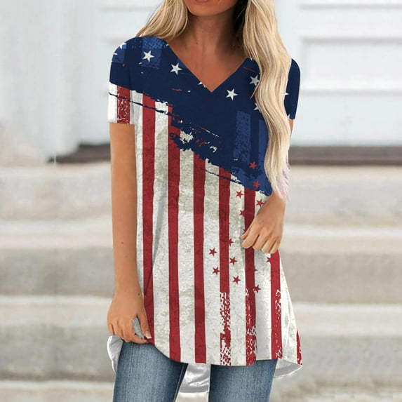 Lilgiuy Tunic Blouse for Women Fashion Casual Printing Shirts Short Sleeve Compression Tee Tops
