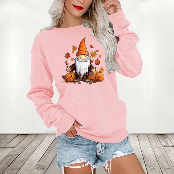 Lilgiuy Tunic Sweatshirt for Women 2023 Fall Long Sleeve Thanksgiving Print Sweatshirt Cute Pumpkin Graphic T Shirts Crewneck Pullover Tops Gifts for Your Co-workers or Sister