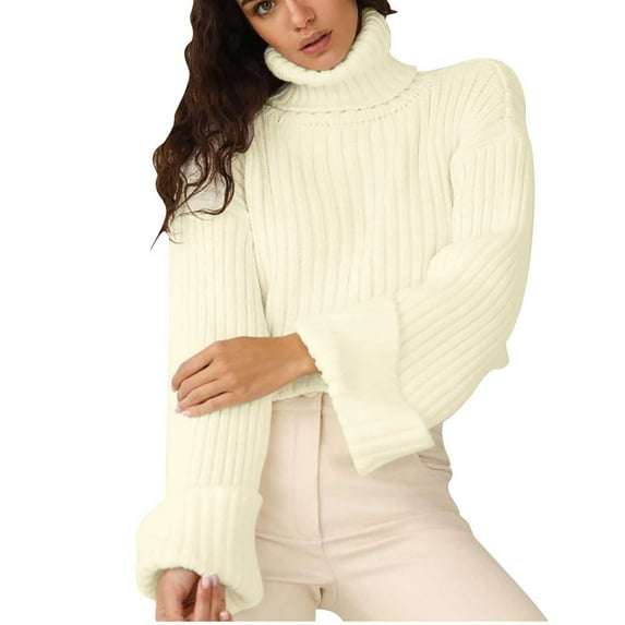 Lilgiuy Turtleneck Sweater for Women Fashion Long Sleeves Christmas Solid Color Loose Trend Tops Blouse Knitted Sweater Gifts for Your Co-workers or Friends