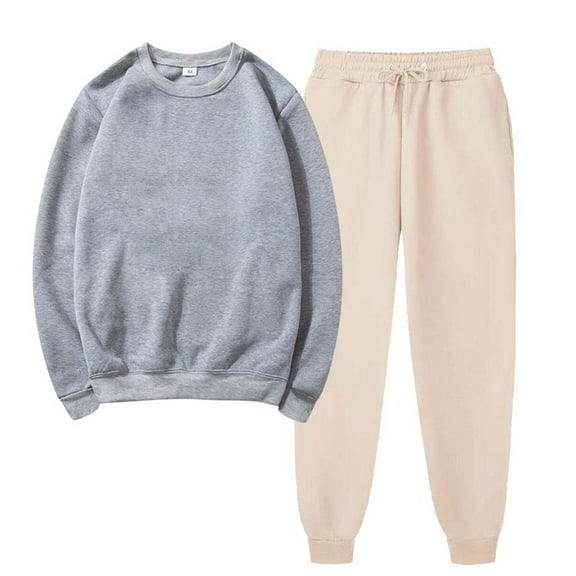 Lilgiuy Two Piece Sweatsuit Sets for Women Casual Solid Color Sweatsuits Baggy Long Sleeve Loose Matching Elastic Tracksuit Pants Sets for Date Nights