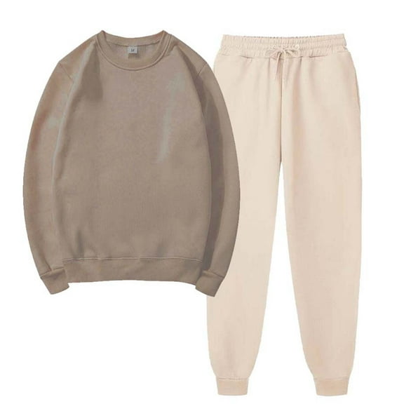 Lilgiuy Two Piece Sweatsuit Sets for Women Casual Solid Color Sweatsuits Baggy Long Sleeve Loose Matching Elastic Tracksuit Pants Sets for Home Office