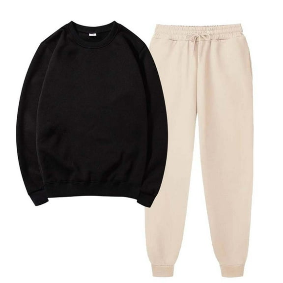 Lilgiuy Two Piece Sweatsuit Sets for Women Casual Solid Color Sweatsuits Baggy Long Sleeve Loose Matching Elastic Tracksuit Pants Sets for Hanging Out