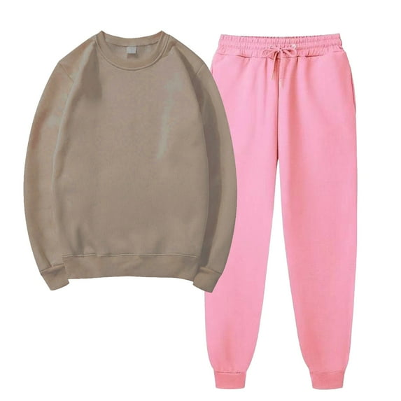 Lilgiuy Two Piece Sweatsuit Sets for Women Basic Solid Color Long Sleeve Crewneck Pullover Tops and Long Pants Sweatsuits Tracksuits for Work School