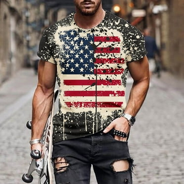Lilgiuy USA Flag Shirts for Men 2024 Patriotic T-Shirts Short Sleeve Round Neck American Flag Fun Tee Shirts for Cruises(Multicolor,5XL)