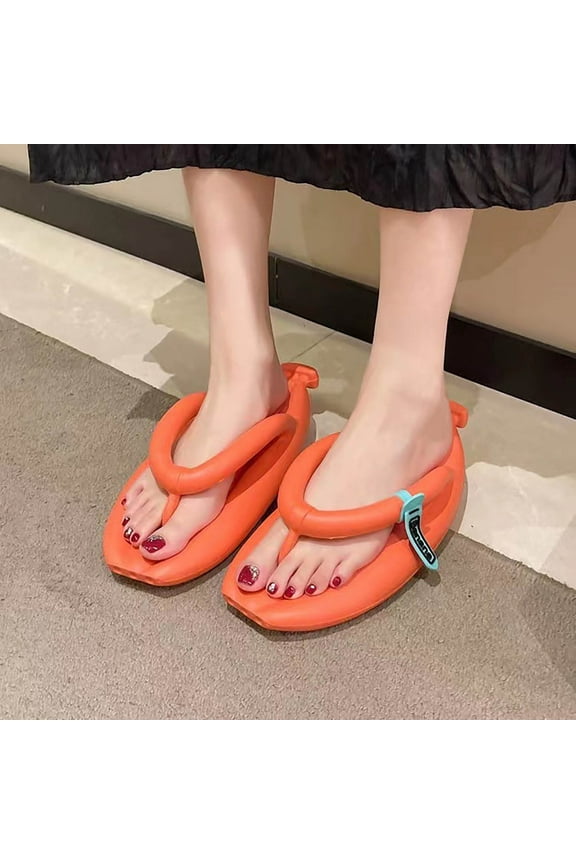 Unisex Banana Shape Flip Flops Slides Sandals Non Slip Lightweight Thick Bottom Soft Pillow Slippers Bathroom Shower Summer Pool Beach Fruit Shoes for School College Library(Orange,7)
