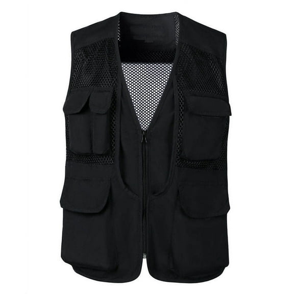 Lilgiuy Unisex Fashion Mesh Vest Casual Thin Breathable Multi-bag Sleeveless Loose Vest for Photography Travel Hiking Black