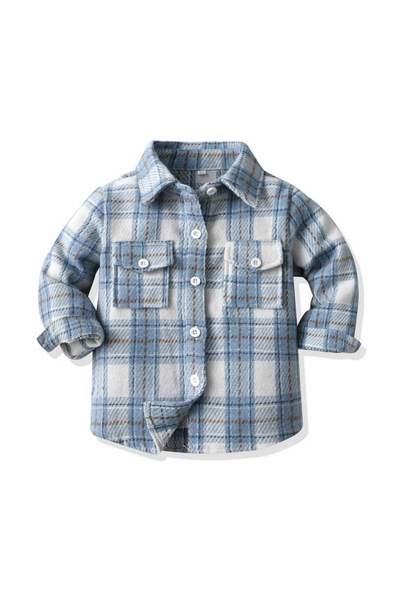 Unisex Kids Plaid Shirt Jacket Casual Solid Color Lapel Collar Flannel Jacket Shacket Long Sleeve Fall Winter Coat with Pockets for Skiing Snowboarding