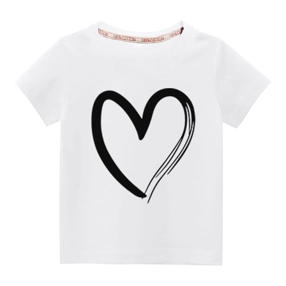 Lilgiuy Unsiex Baby Love Heart Shirt Happy Valentines Day Shirt Cute Solid Color Short Sleeve Pullover Shirt Toddler Vintage Baseball Tee for Home Leisure (White)
