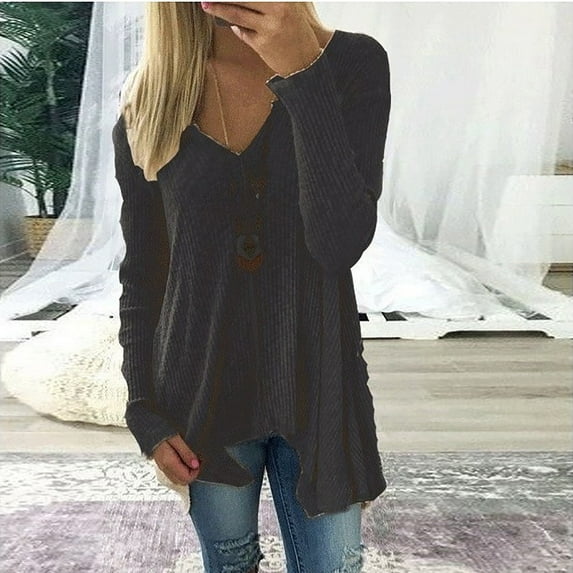 Lilgiuy V Neck Sweater for Women 2023 New Loose Sweater Long Sleeve Shirt Knitted Tops for Gym Exercise