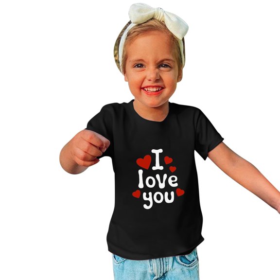 Lilgiuy Valentine's Day Shirts Toddler Boys Girls Valentine Letter Print Heart Graphic T-Shirt Casual Short Sleeve Crewneck Tee Tops Outwear (Black)