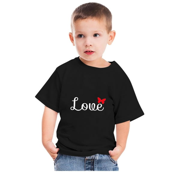 Lilgiuy Valentine's Day Shirts Toddler Boys Girls Valentine Letter Print Heart Graphic T-Shirt Casual Short Sleeve Crewneck Tee Tops for Pohoto Shoots (Black)