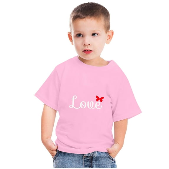 Lilgiuy Valentine's Day Shirts Toddler Boys Girls Valentine Letter Print Heart Graphic T-Shirt Casual Short Sleeve Crewneck Tee Tops for Running Tennis (Pink)