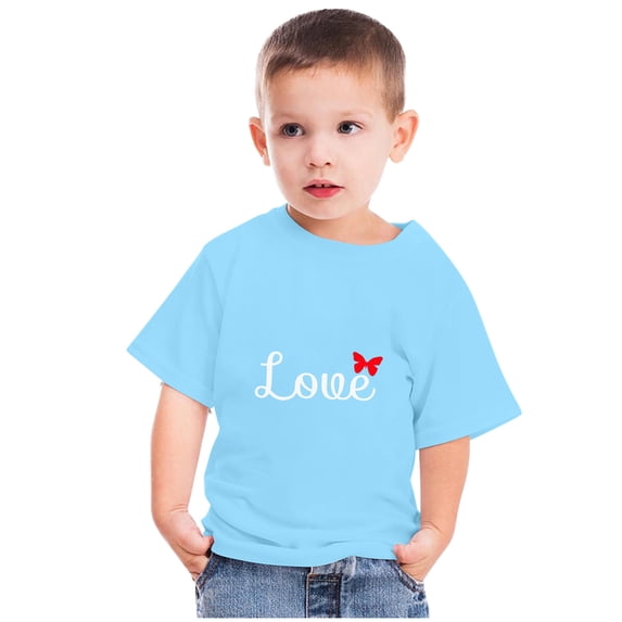 Lilgiuy Valentine's Day Shirts Toddler Boys Girls Valentine Letter Print Heart Graphic T-Shirt Casual Short Sleeve Crewneck Tee Tops for Travel Vacation (Blue)