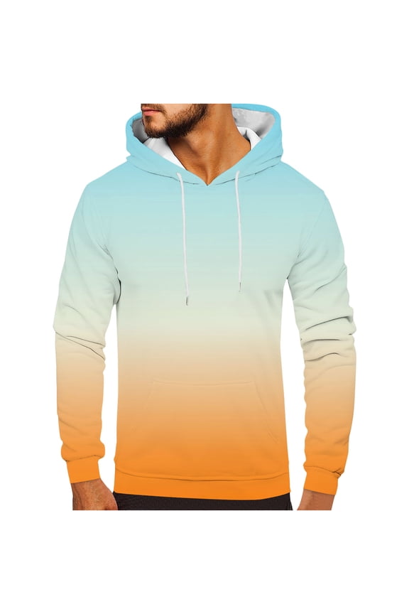 Vintage Sweatshirt for Men Novelty Gradient Pullover Hoodie Cozy Slim Fit Sweater Long Sleeve Casual Hooded Sweatshirt with Pocket for Snowboarding Skiing