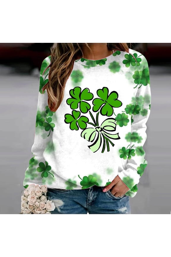 Vintage Sweatshirt for Women's St. Patrick's Day Graphic Sweater Long Sleeve Crewneck Sweatshirt Pullover Casual Loose Vintage Print Tops for New Year Christmas