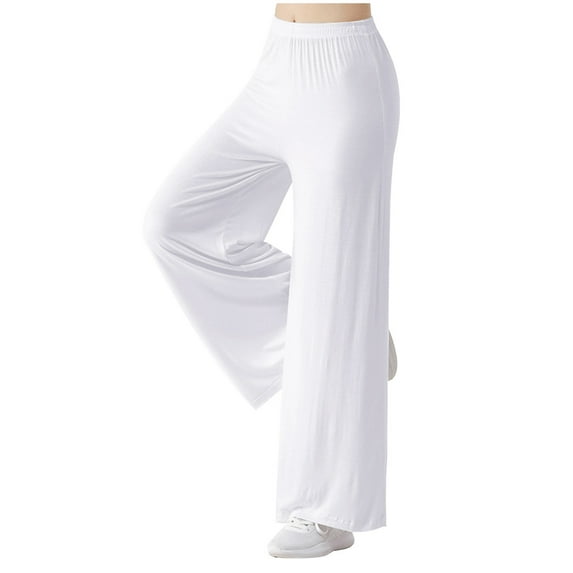 Lilgiuy Wide Leg Pants for Women Casual Solid Color Loose Yoga Sweatpants Comfy High Waisted Lounge Pants for Pilates Dance Gymnastic White(M-3Xl)
