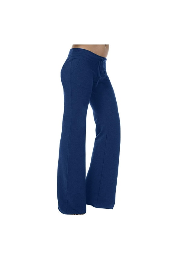 Wide Leg Yoga Pants for Women Solid Color Loose Elastic Drawstring Waist Stretch Workout Dance Flare Lounge Sweatpants with Pockets Blue(XS-4Xl)