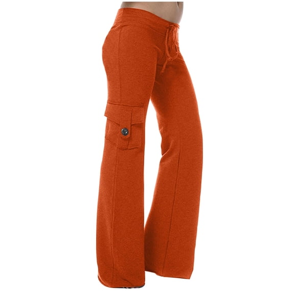 Lilgiuy Women's Cargo Pants 2024 New Workout Out Leggings with Pockets Sweatpants Fall Winter Drawstring Waist Button Joggers Pants Loose Capris Orange(XS-4Xl)