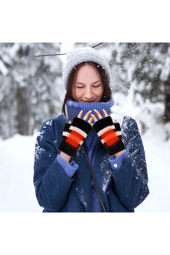 Winter Fingerless USB Heated Gloves, Unisex Warm Hand Knitting Sport Gloves, Electric Heating Half Fingers Gloves for Women Men Gifts for Family or Friends