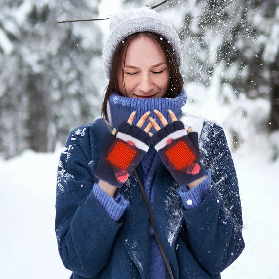 Lilgiuy Winter Gloves Soft Warm Women Heating Half-Finger Gloves Thicken Windproof Gloves Gifts for Family or Friends