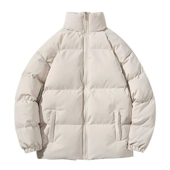Lilgiuy Winter Jackets for Men Casual Solid Color Stand Collar Zipper Windproof Keep Warm Long Sleeve Jacket Coats Outwear
