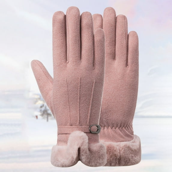 Lilgiuy Winter Touchscreen Gloves for Women Solid Color Warm Windproof Stretchy Soft Texting Mittens for Climbing Sledding Snowboarding Pink