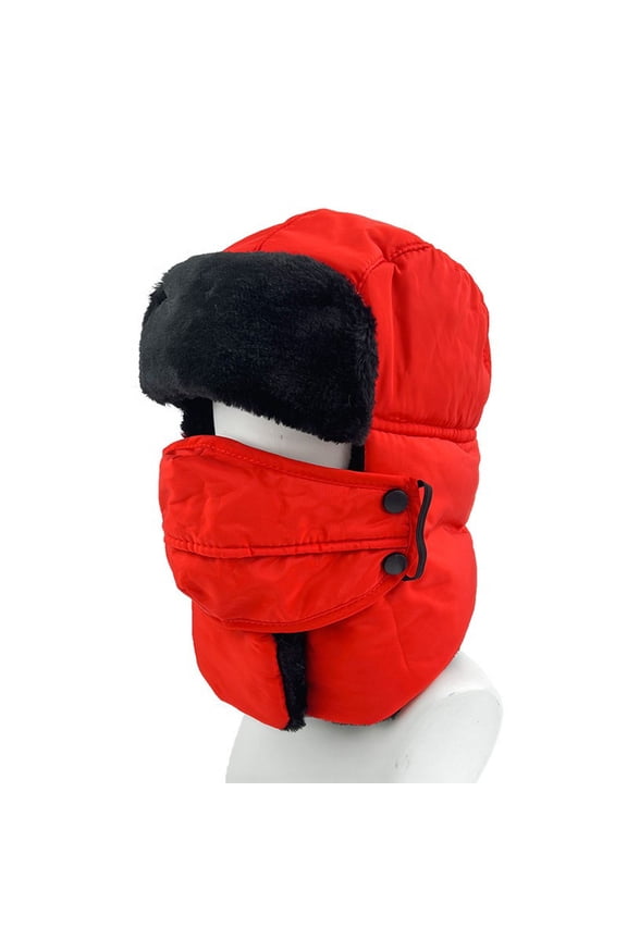 Winter Trapper Hat for Men and Women, 2024 New Windproof Comfortable Warm Trapper Hunting Hat with Ear Flap & Mask Protection Hat for Cold Weather, Red