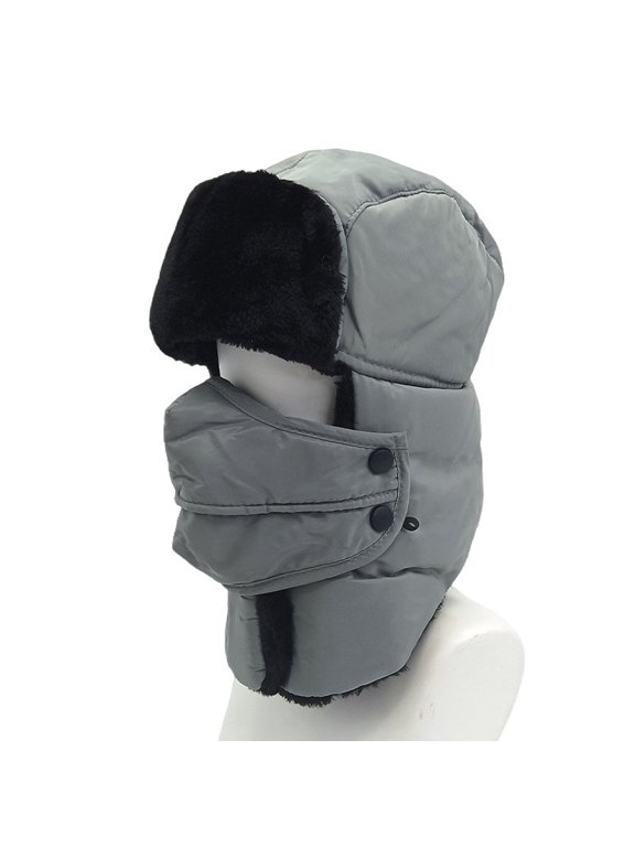 Winter Trapper Hat for Men and Women, 2024 New Windproof Comfortable Warm Trapper Hunting Hat with Ear Flap & Mask Protection Hat for Cold Weather, Gray