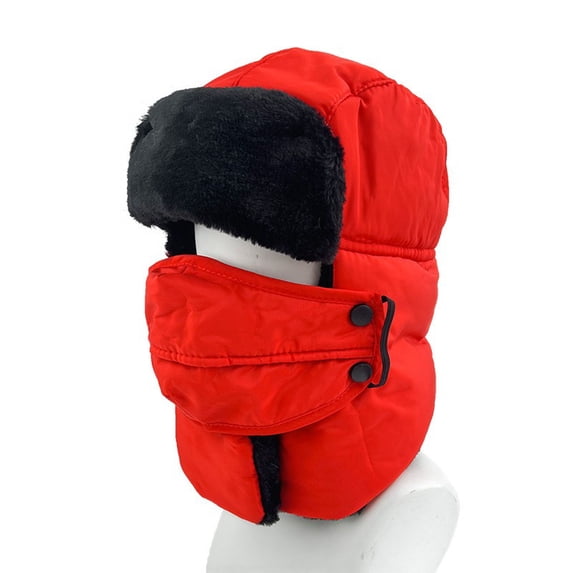 Lilgiuy Winter Trapper Hat for Men and Women, 2024 New Windproof Comfortable Warm Trapper Hunting Hat with Ear Flap & Mask Protection Hat for Cold Weather, Red