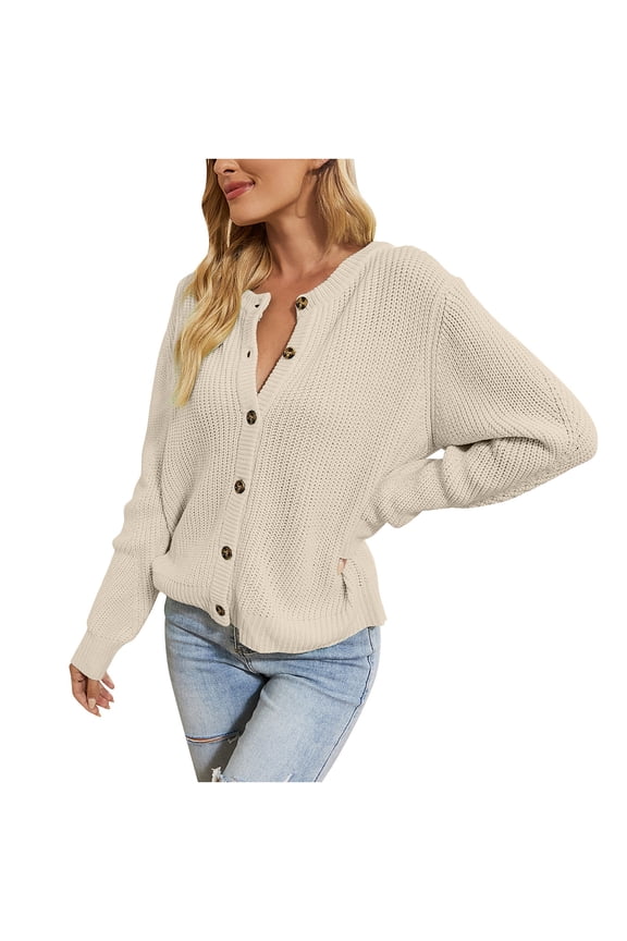 Woman Button Reversible Long Sleeves Knit Cardigan Loose Tops Blouse Sweater,Khaki,4 2022 Fall Winter