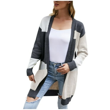 Lilgiuy Woman Color Matching Long Sleeves Knit Cardigan Loose Tops Blouse Sweater，Gray,4 2022 Fall Winter