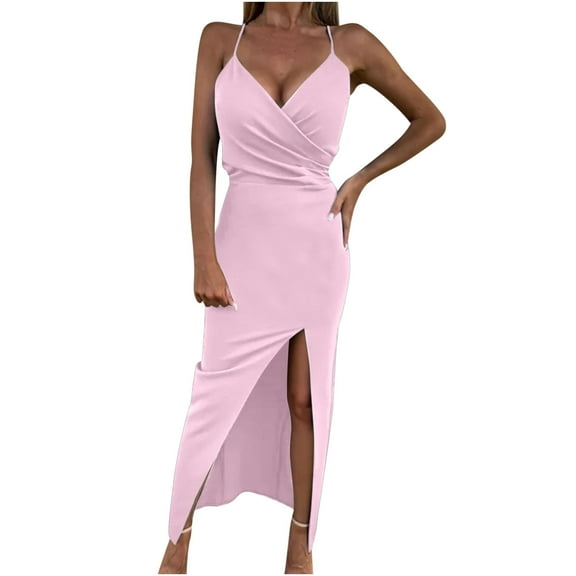 Lilgiuy Woman Fashion Solid Sling Elegant Dress V-Neck Cutout Beach Skirtfor Birthday Photography Streetwear