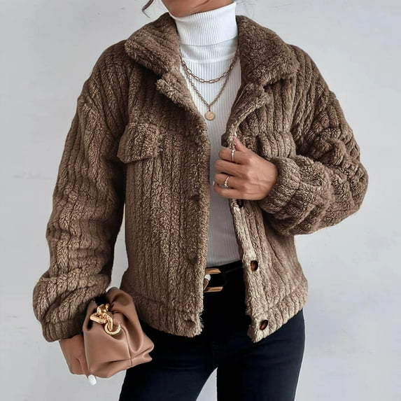 Lilgiuy Woman Long Sleeve Open Front Loose Outerwear Solid Blouse Coat Tops Button Blouse Brown,4 2022 Fall Winter